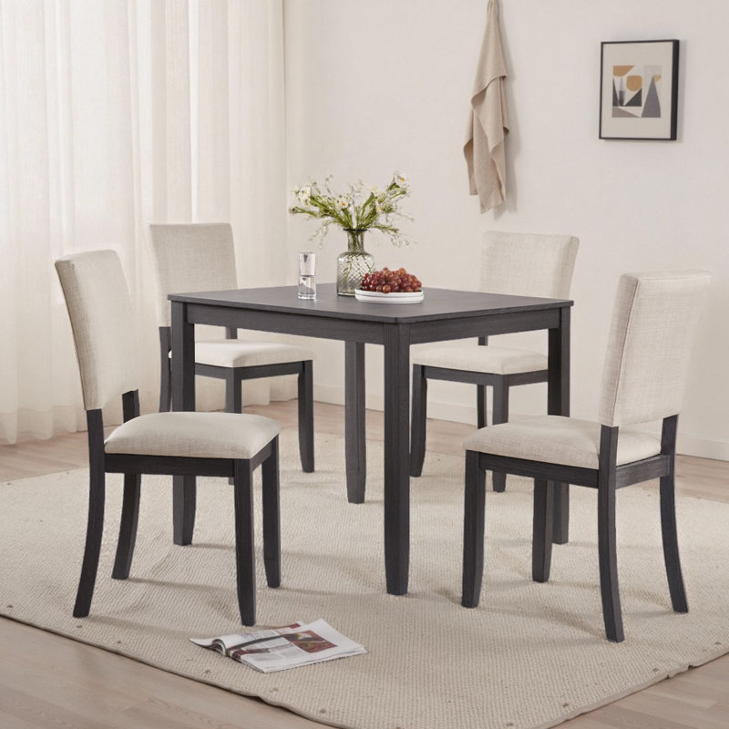 Square Modern Dining Table Set with 4 Upholstered Chairs, 5-Piece Wooden Kitchen Set for 4,330LBS Capacity??, Black
