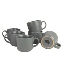 Elanze Designs Tall Ribbed Raw Clay Bottom Grey 16 Ounce Ceramic Coffee Mugs Set of 4