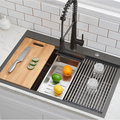 33x22-inch Stainless Steel Undermount Double Trough Workstation Sink With Accessories