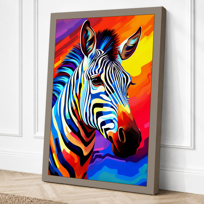 Chromatic Zebra Pop Art - Print, 24x16 - 61.0 x 40.6 cm, Taupe Border