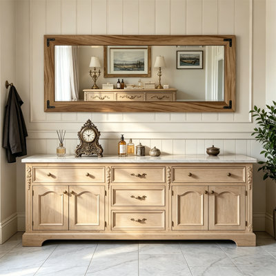 Bathroom Mirror, Country-Style Wooden Wall Mirror - Farmhouse Style, Solid Wood Frame