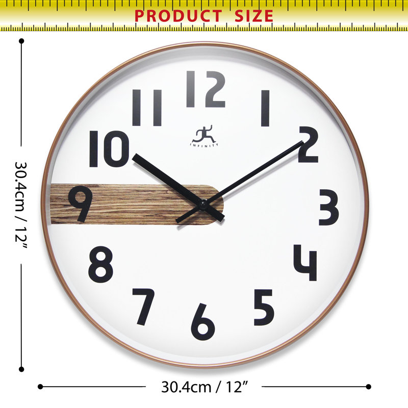 Round Plastic Wall Clock 12 Inches, Woodgrain