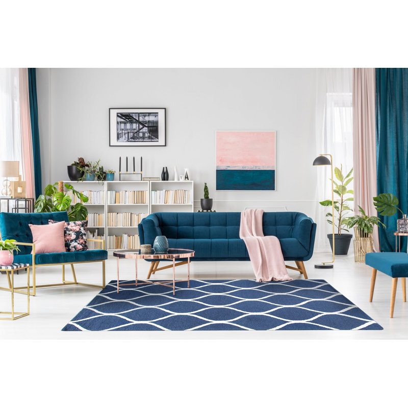 Hand Tufted Wool Area Rug in Blue, Black