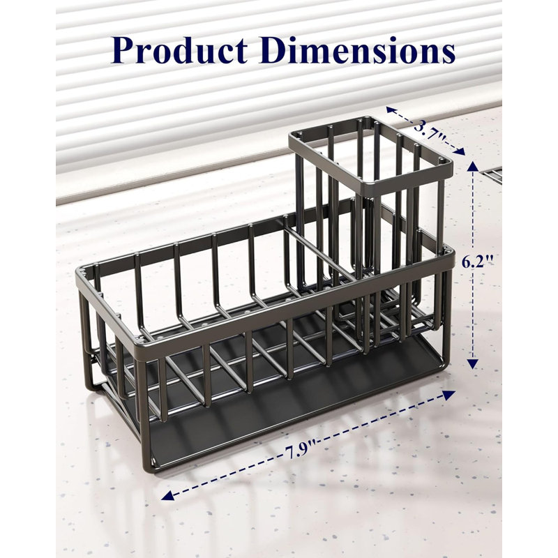 Porte-éponge pour évier de cuisine, bac de rangement en acier inoxydable antirouille avec plateau d'égouttement automatique et support à brosse haute pour rangement