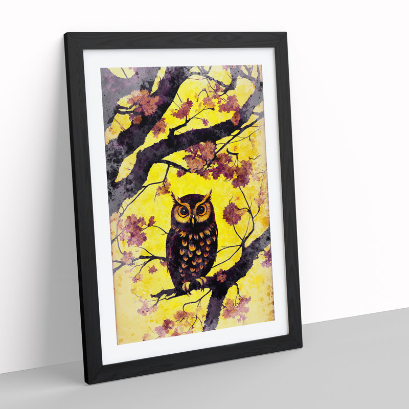 Owl at Sunset - Framed Print, Black, 34cm H x 25cm W x 2cm D
