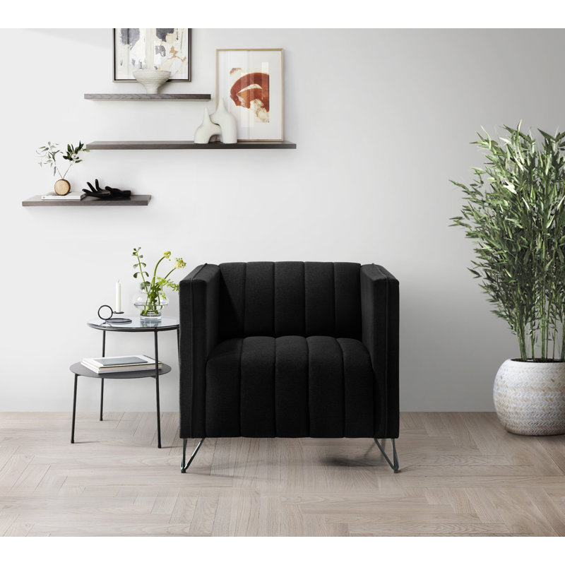 Chylee Square Arm Chair, Black Linen 