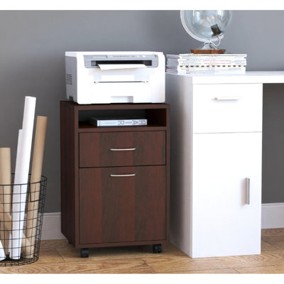 Armoire de rangement de bureau avec tablette, tiroir et beaucoup d'espace pour les dossiers, 4 roulettes omnidirectionnelles mobiles, se glisse sous les bureaux, fabrication en bois de particules de qualité, brun, l 15,7 po x P 13,8 po et H 23,6 po