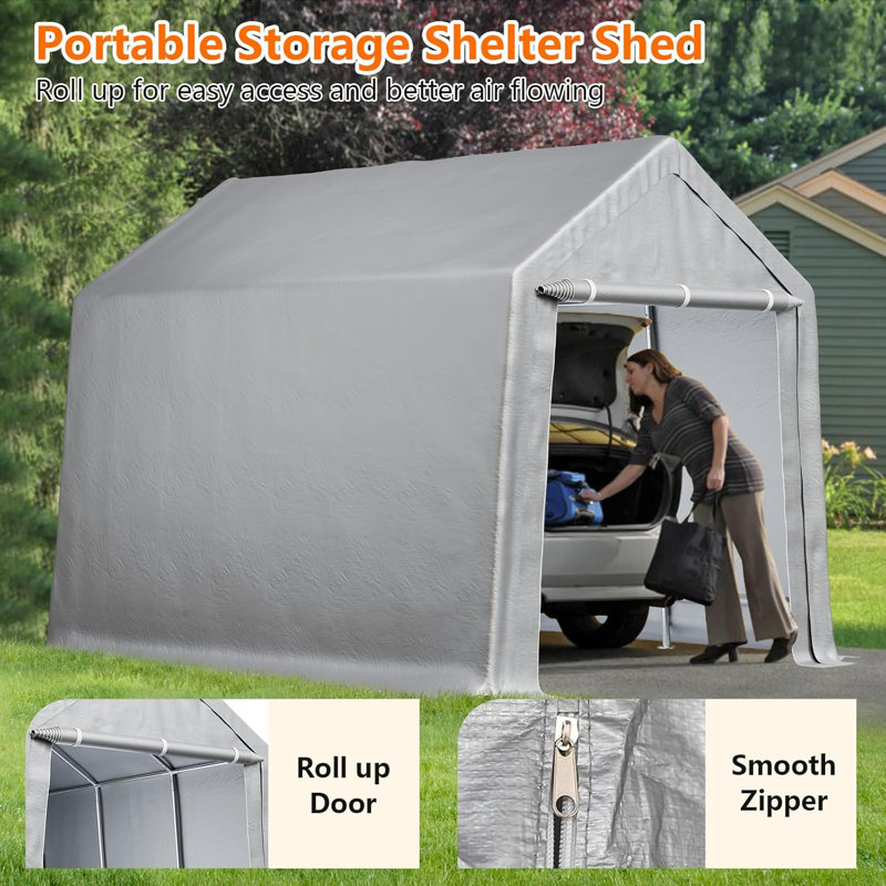 Gray 8x14 ft Waterproof Portable Carport Canopy with Windows