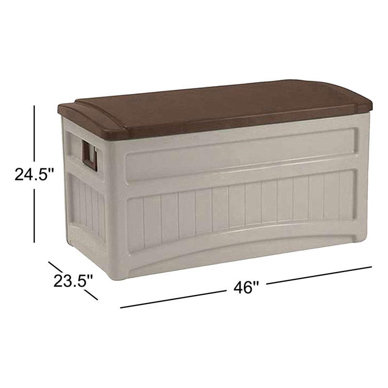 Suncast 78 Gallon Water Resistant Resin Deck Box with Wheels in Light Taupe/Mocha