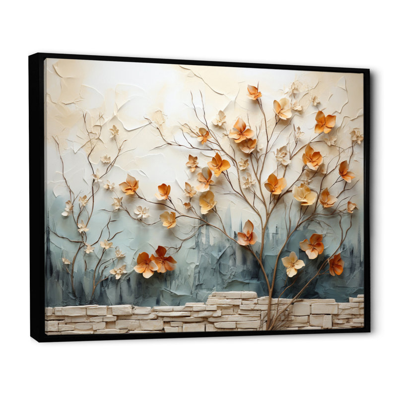 «Peach Grey Maple Tree Whispering Maple I», reproduction sur toile, H 34 po x l 44 po x P 1,5 po, Cadre flottant noir