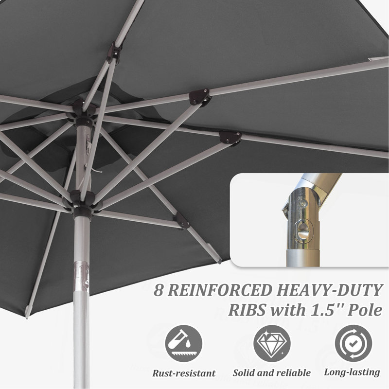 Parasol de patio rectangulaire avec fonction de levage et d'inclinaison à manivelle (base non incluse), Gris