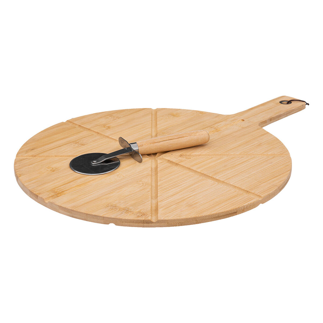 5Five Simply Smart Pizza-Schneidebrett mit Pizzaschneider, Servierbrett, Bambus, 37 cm