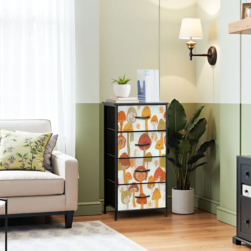 4 Drawer Dresser for Bedroom, Narrow Chest of Drawers, Wooden Top and Study Iron Frame 18"x37.5"-(WxH)