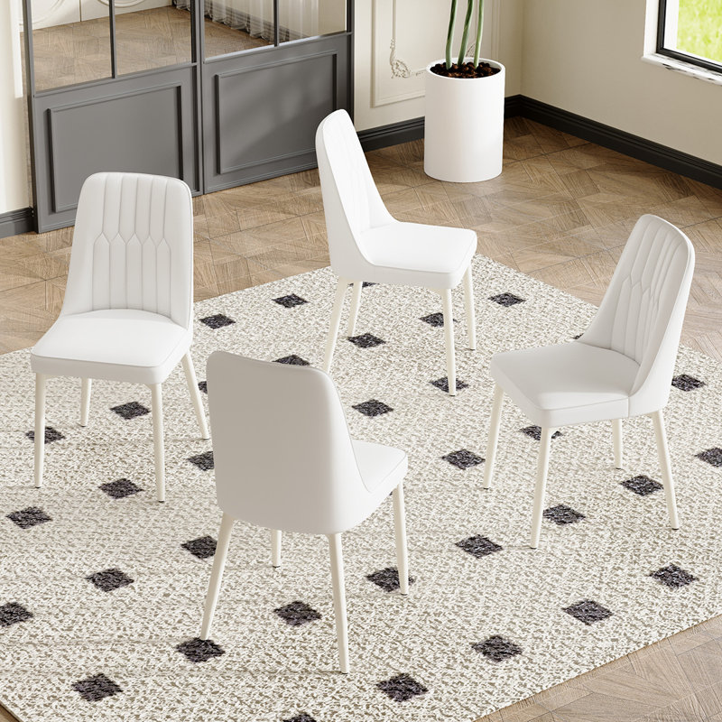 Modern Dining Chairs Set For 2/4/6,Faux Leather Upholstered Kitchen & Dining Chairs, 4, White, White