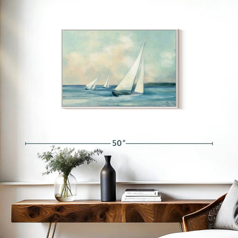Voiliers au lever du soleil, Cadre flottant blanc, 31 po x 21 po