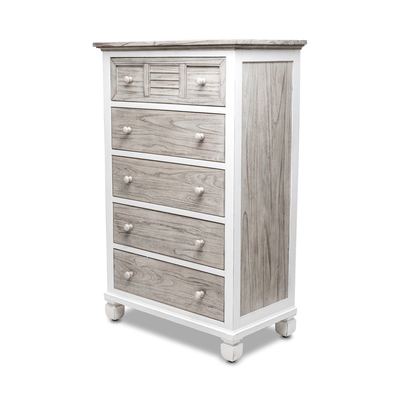 Commode à 5 tiroirs - finition gris pommelé et blanc de l'Islamorada