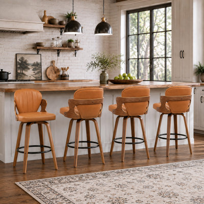 Xaviera Swivel Wooden Faux Leather Bar Stools