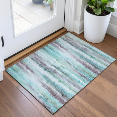 Tapis bleu sarcelle Xhevrie lavable à la machine intérieur / extérieur