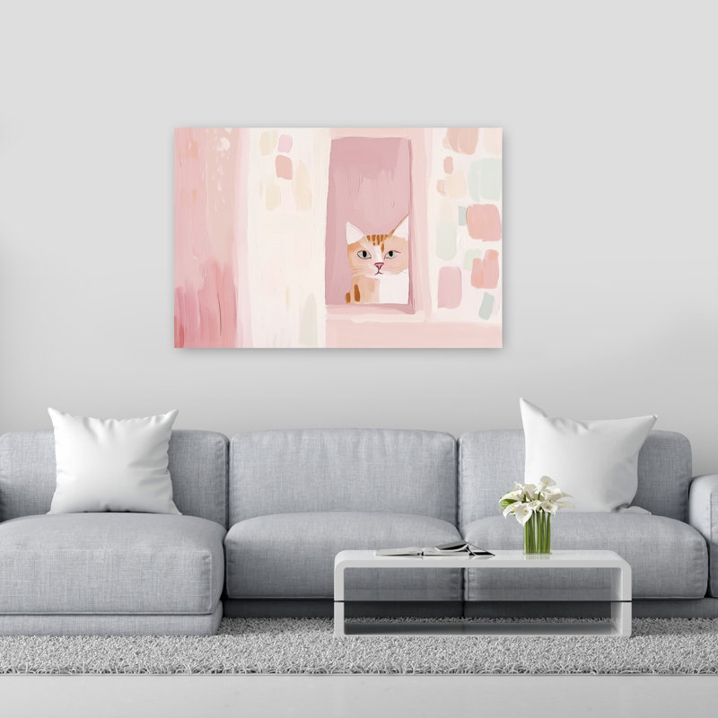 Sweet Peeking Cat Abstract Minimalist Modern Cat Portrait Architecture Wall Art Print by Mathieu - Wrapped Canvas Print