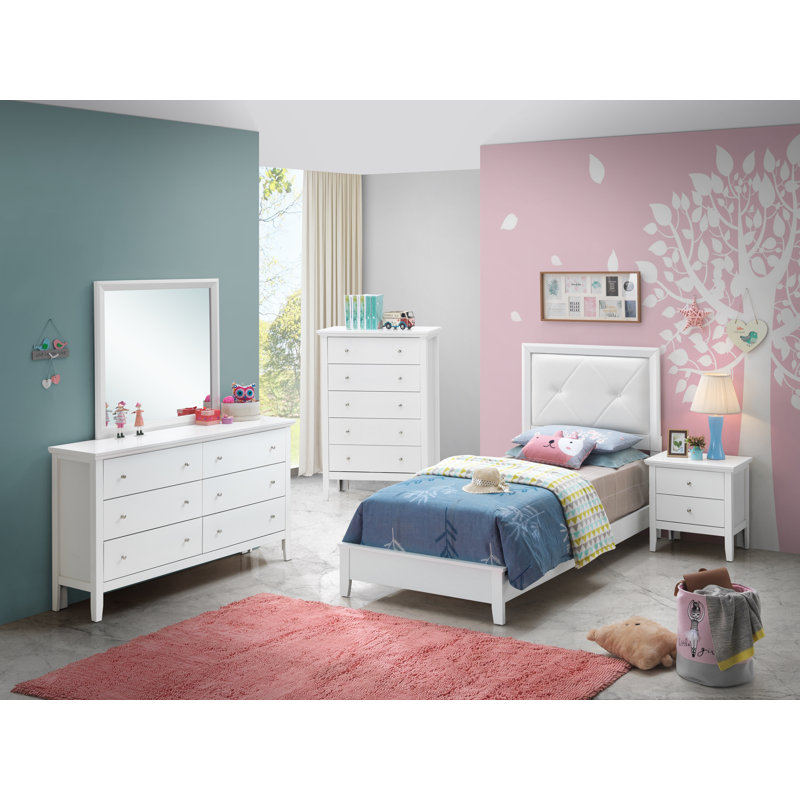 Chataignier Vegan Leather Standard Bed, Twin, White