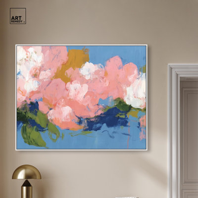 «Dusty Blues», reproduction d'art sur toile par Art Remedy, cadre blanc, 45 x 36