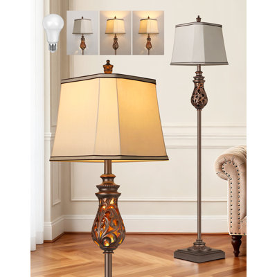 Lampe sur pied 64 po Farmhouse avec veilleuse, grande lampe rustique avec interrupteur rotatif pour le salon, la chambre à coucher, blanc