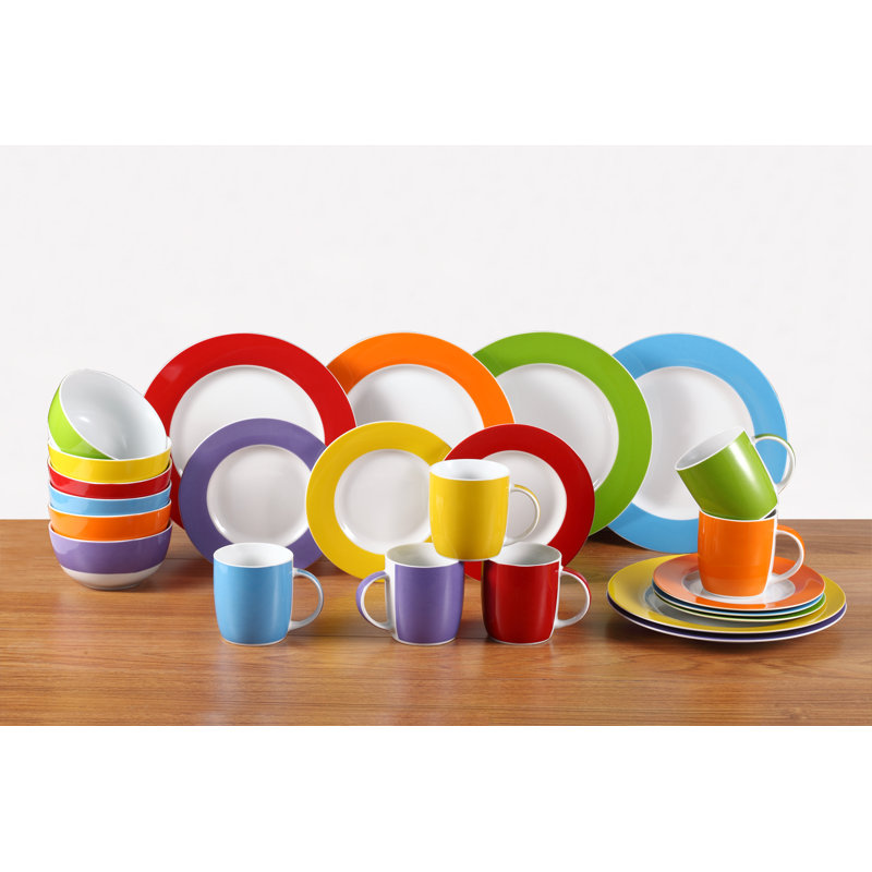 Waterside 24pc Multi Colour Band Porcelain Dinner Set