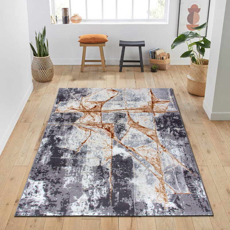 Tapis luxueux, gris et or, 6,6 x 9,5 pieds | 100% polyester, 2200 grammes par mètre carré | Hauteur des poils: 0,4 pouce | Facile à nettoyer, facile à nettoyer | Parfait pour le salon, la chambre à coucher et un décor élégant