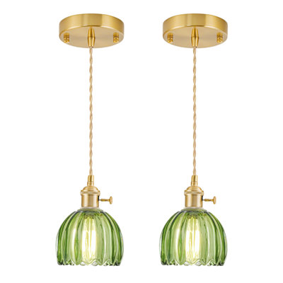 Ensemble de 2 luminaires suspendus vintage avec verre fleur