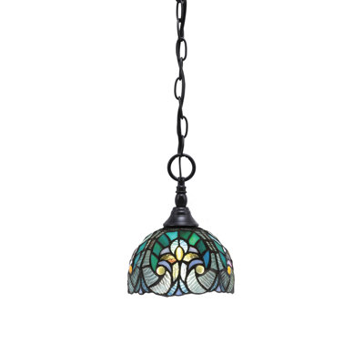 Chain Hung Mini Pendant With 7" Turquoise Cypress Art Glass