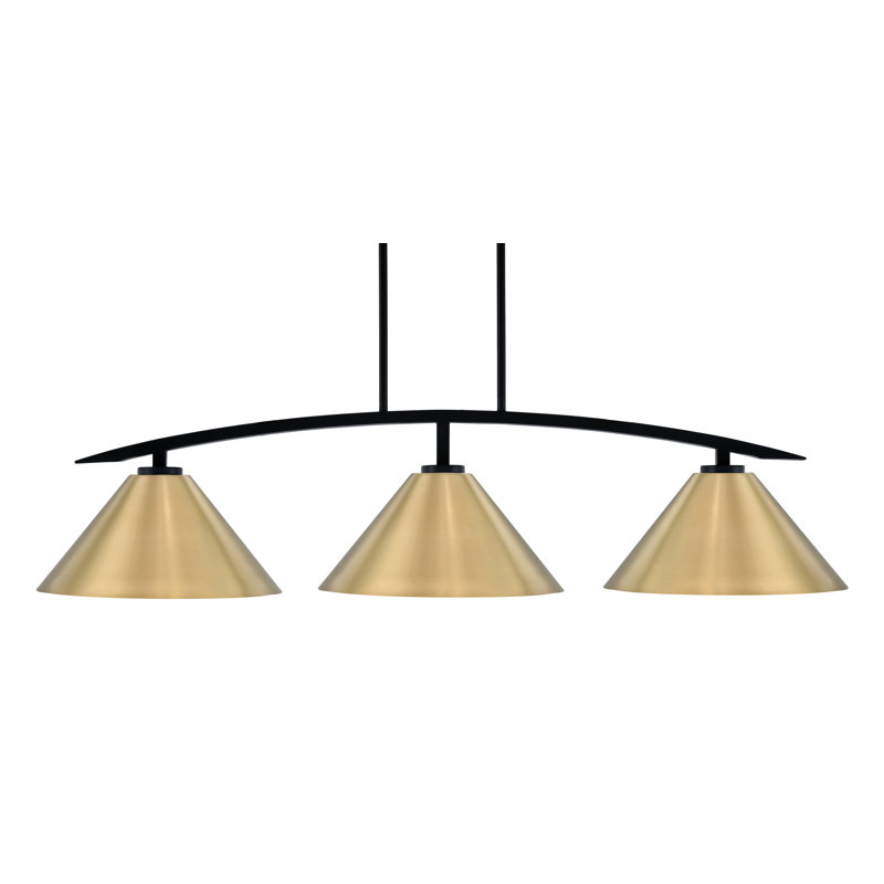 Luminaire îlot 3 lumières avec abat-jour conique en métal Kurve, H 58,25 po x l 46 po x P 46 po, Laiton New Age