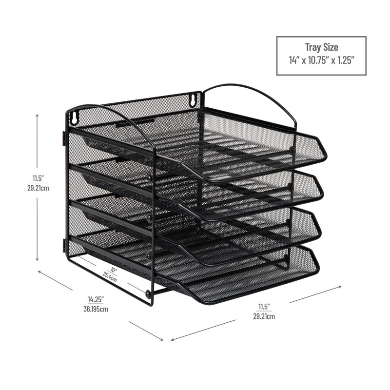Black Metal Mesh 4-Tier Wall Mountable Letter Tray