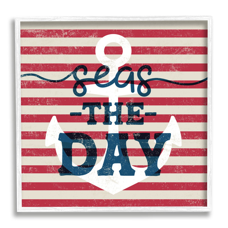 «Seas The Day Americana» par Daphne Polselli, L 17 po x H 17 po, Giclée encadrée blanc bord de mer