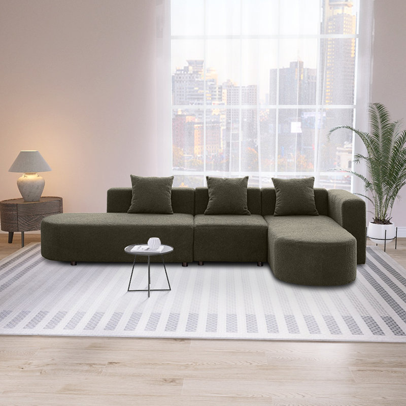 Meyzieu Upholstered L-Shaped Sectional, Right Hand Facing, Gray Fabric