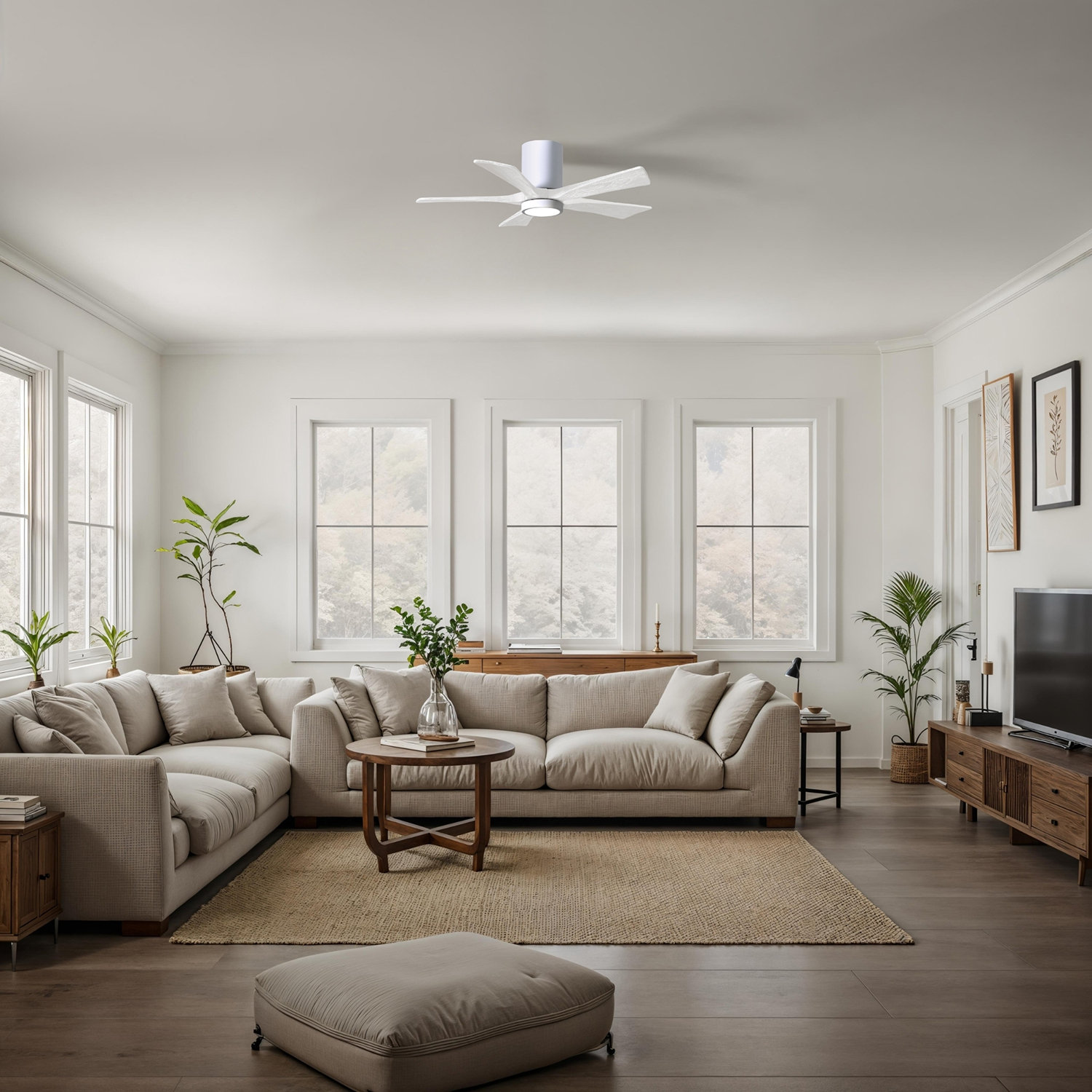 Irene 60" Ceiling Fan with LED Light Kit, Gloss White, Matte White, 42"