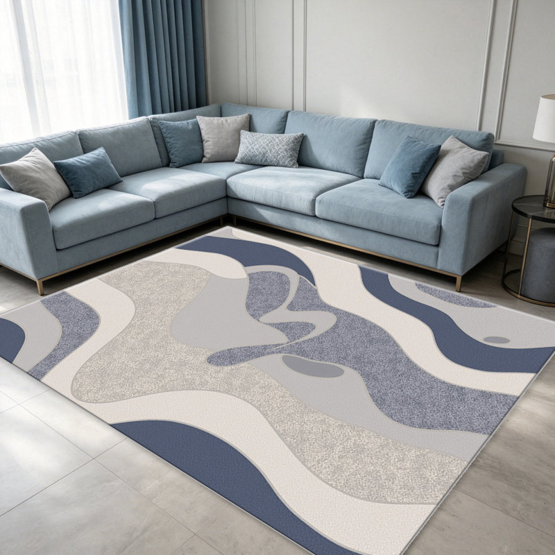 Blue Abstract Wave carpet-easy to clean, machine-washable, soft and comfortable; suitable for door mats, kitchens, living rooms, bedrooms, corridors, and laundry areas. Easy to clean, durable carpet for home decoration.