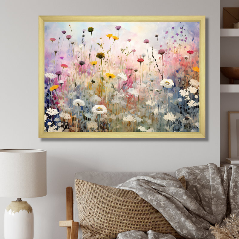 Fleurs sauvages Wander meadows - Fleurs sauvages, impressions sur toile, Cadre doré simple, H 30 po x l 40 po x P 1,5 po