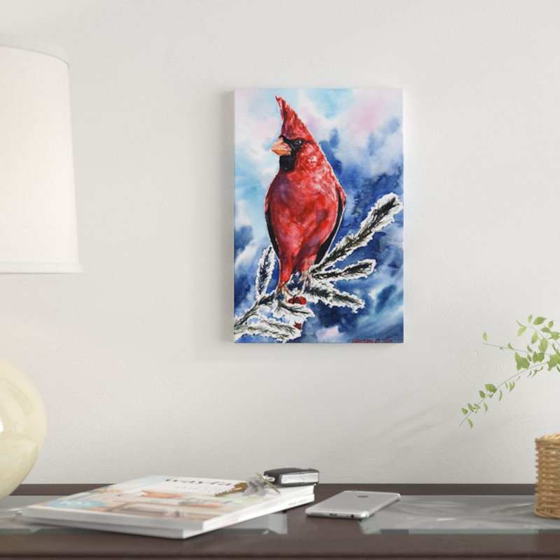 «Cardinal», reproduction sur toile, H 26 po x l 18 po x P 1,5 po, Toile avec cadre noir, Pas de tapis