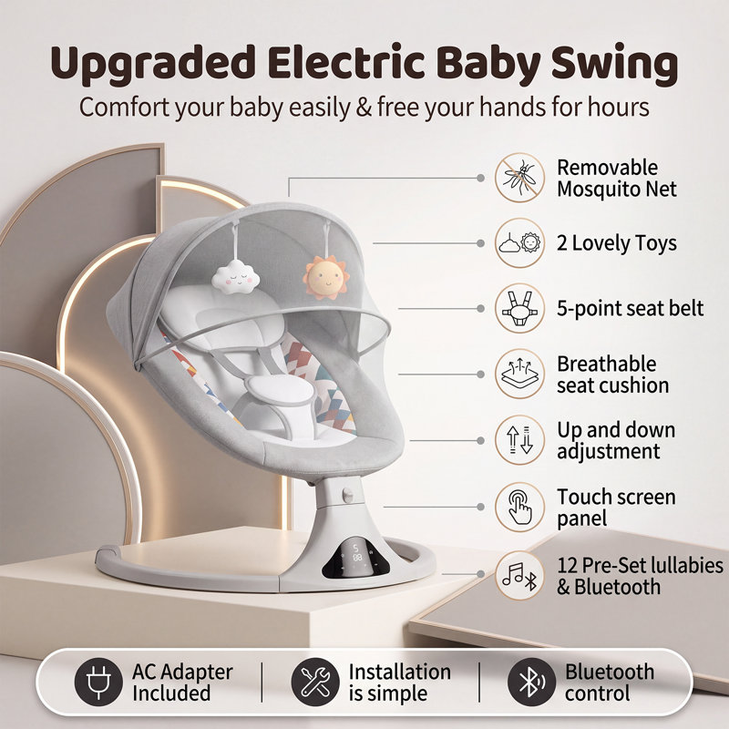 Balancelle pour bébé, balançoire Bluetooth avec télécommande