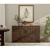 Carpentersville Modern Farmhouse Wood Dresser with 6 Drawers & Barn Door Cabinet