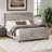 High Headboard Corduroy Upholstered Bed Frame with Vertical Stripe Wingback and High Footboard No Box Spring Needed-2040588227-2040588224