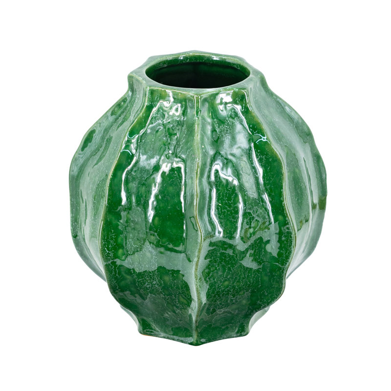 Vase en céramique avec glaçure verte réactive, H 9,3 po x l 8,7 po x P 8,7 po