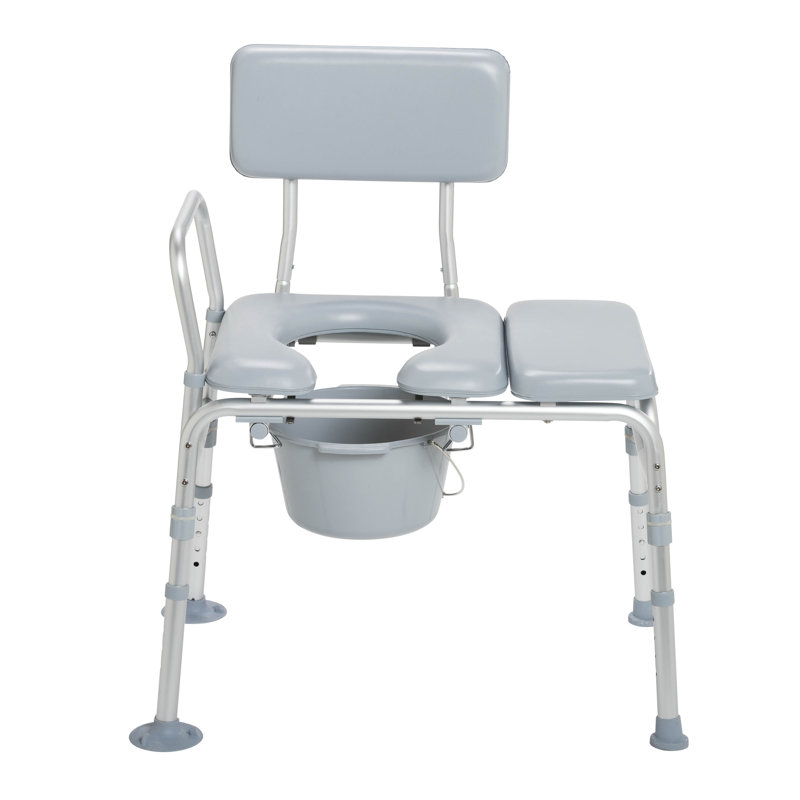 Gray Aluminum Cushioned Transfer Bench with Commode