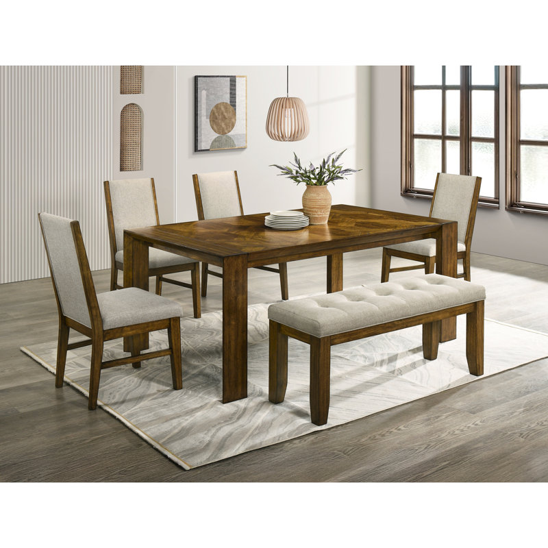 Banc traditionnel 1 pièce avec tissu neutre doux pour la salle à manger, l'attraction, profondeur d'assise de 15,5 po, hauteur du revêtement: 20,1 po
