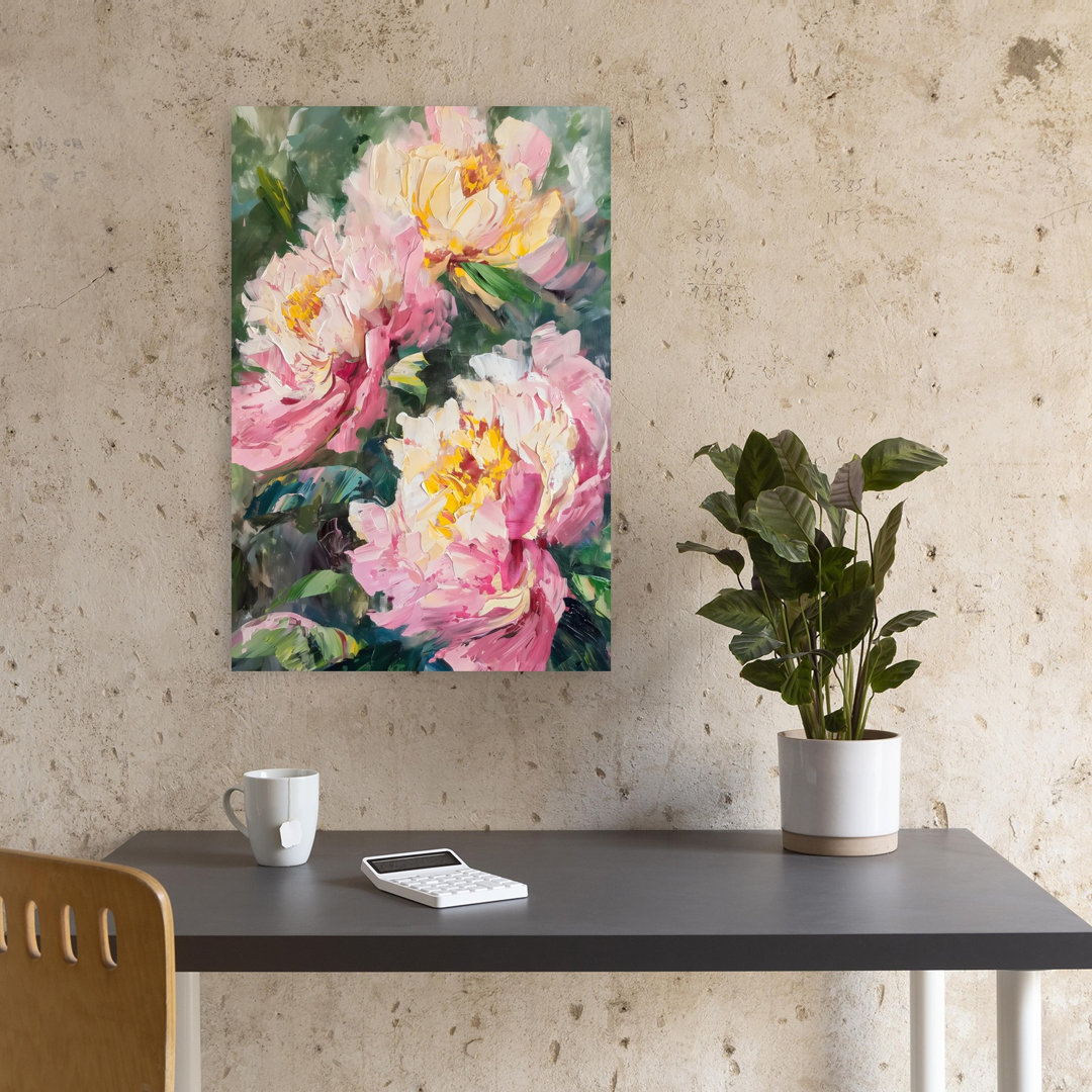 Pink Peonies Floral Abstract Contemporary Delicate Vibrant Peony Flower Nature Wall Art Print