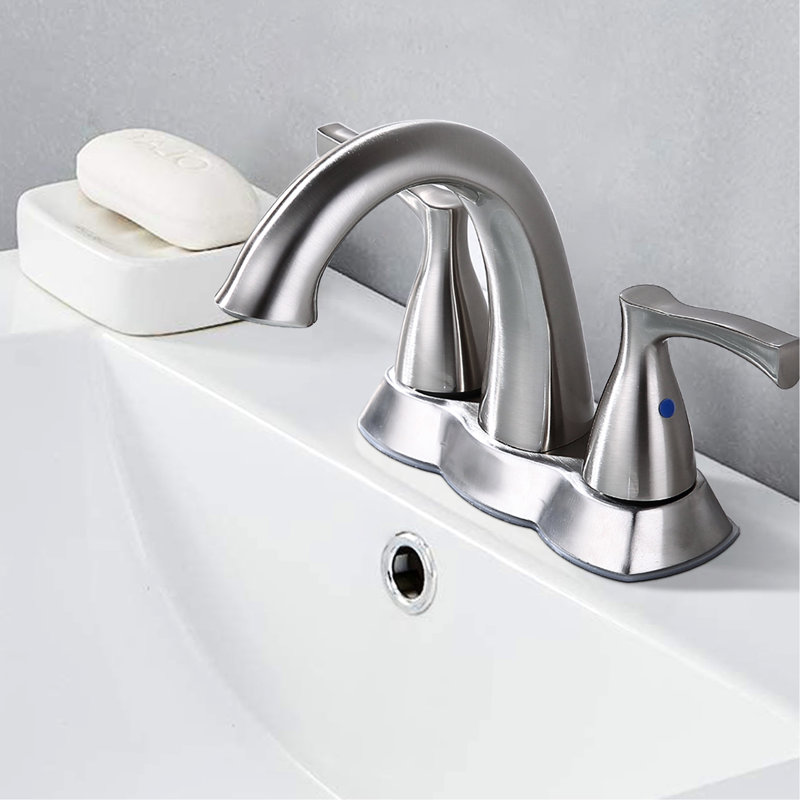 Robinet de salle de bain 4 pouces avec placage en nickel brossé - Laiton massif, conception à 2 poignées, bonde escamotable, aérateur d'eau, corrosion, s'adapte à différents trous de drain, évier à installation simple en laiton