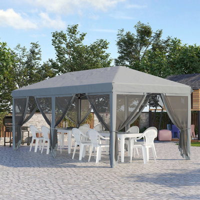 Grande tente à auvent escamotable avec filet Outsunny 10 pi x 20 pi pour abri de soleil instantané robuste pour les fêtes avec sac de transport pour l'extérieur, le jardin et le patio