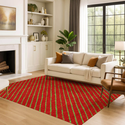 Premium Machine Washable Dockside AMF1819 Striped Holiday Rug