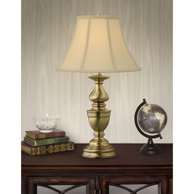 Balustrade 30" Satin Antique Brass Table Lamp, Dark Beige