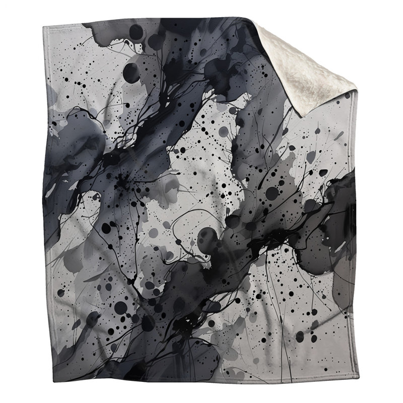 Jeté en molleton Abstract Ink - Jetés d'art pour canapés ou lits, L 50 po x H 60 po